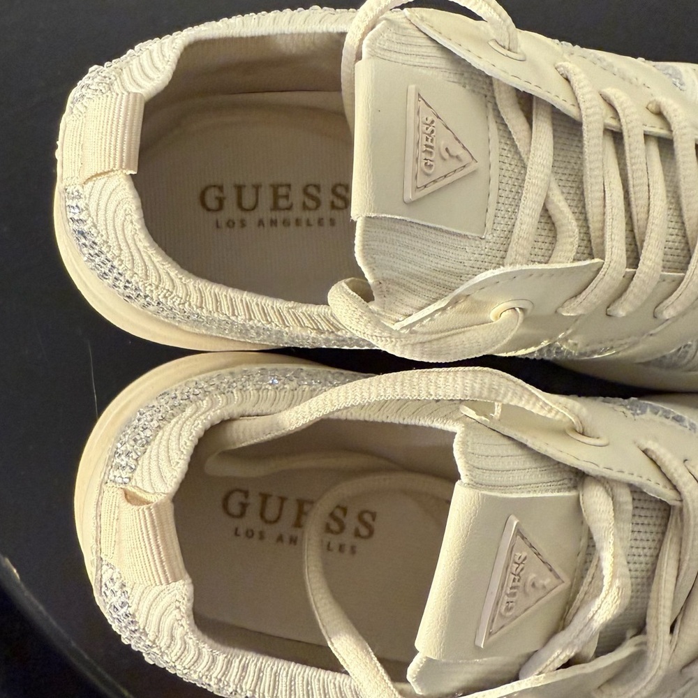GUESS Welna Embellished Rhinestone Athletic Tennis Shoe Sneaker Beige - Picture 6 of 6